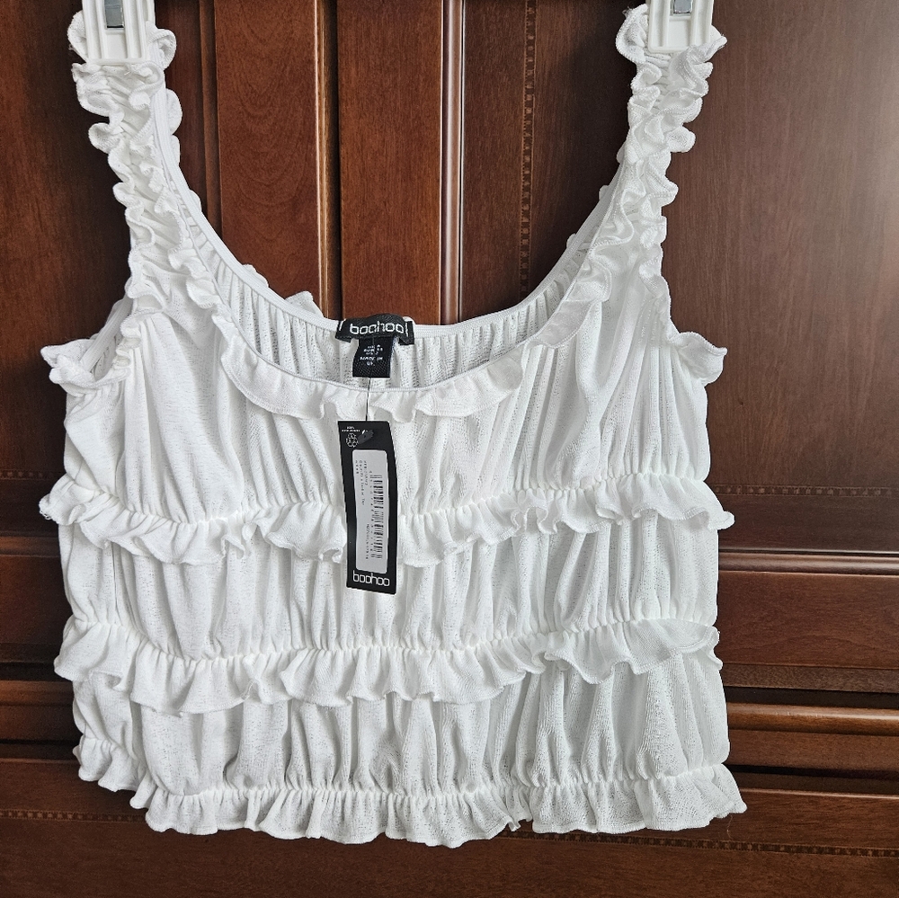 White Ruffled Sleeveless Top